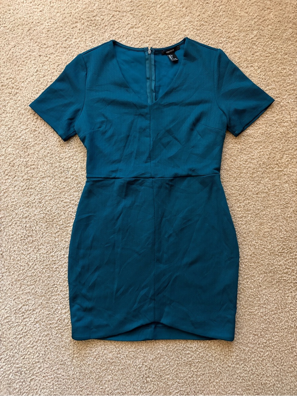 Forever 21  Teal Short Sleeve V-Neck Sheath Dress